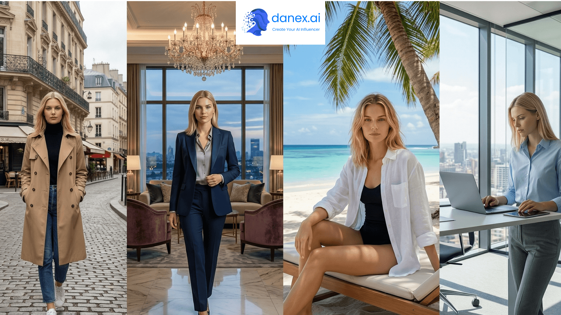 AI influencer in a luxury hotel scene