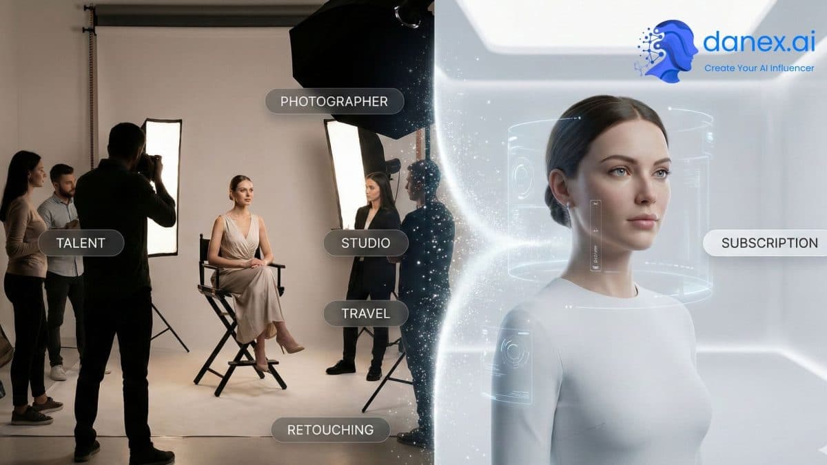Agency ROI comparison — virtual influencer vs real model production costs