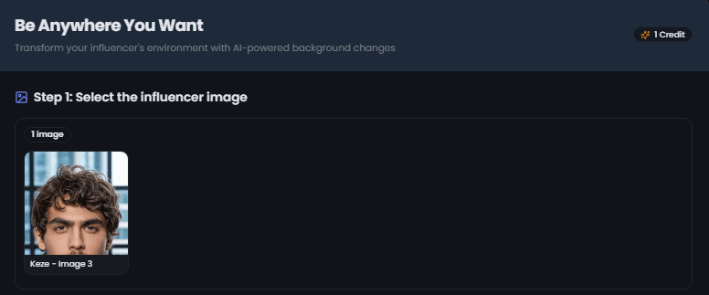 Step 1: Select AI influencer for scene placement