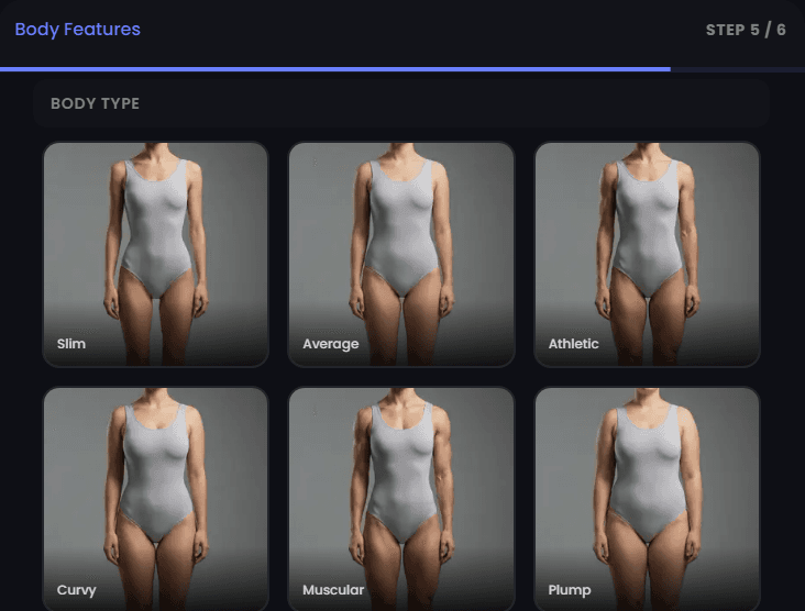 Step 5: Choose body type for AI virtual model