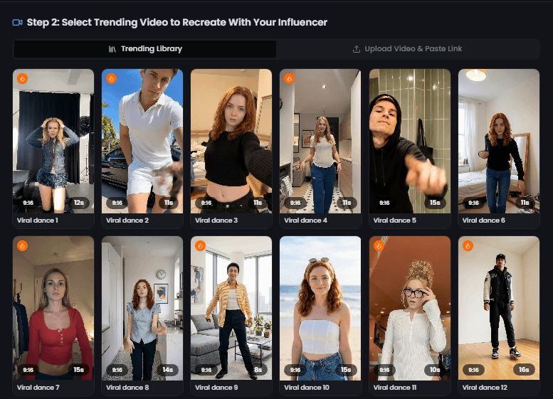 Select trending video Step 2: Pick trending video template for AI viral content